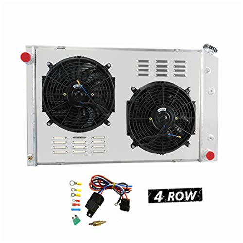 Primecooling 4 Row All Aluminum Radiator +2X12" Fans and Shroud for GMC Chevy C/K Series Pickup Truck/Jimmy V8 Enigne 1973-91
