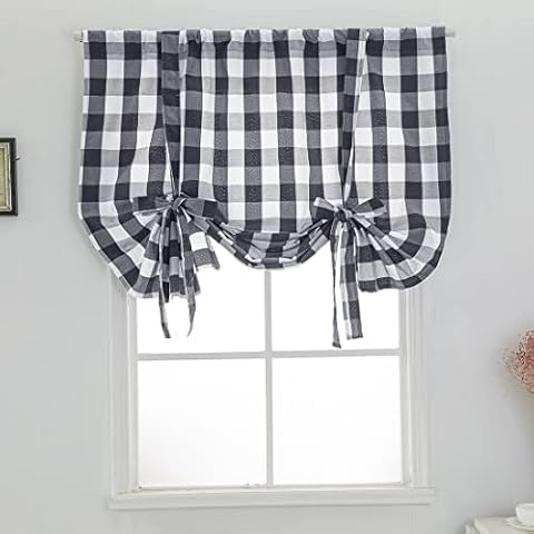 vctops Grey and White Buffalo Check Curtains Cover