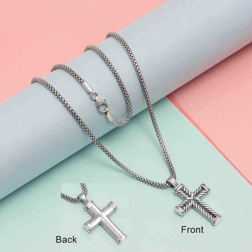LeCalla Silver Cross Pendant Necklace Jewelry | Solid 925 Sterling Silver Cross Necklace for Men Women3