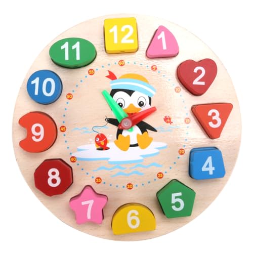 FUNOMOCYA Clock Learning Wooden Penguin Puzzle Educational Teaching for Years Color Recognition Early Development Activity