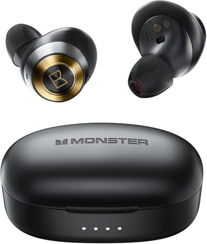 Image of Monster Achieve 100 AirLinks Wireless Earbuds, True Wireless Earbuds Bluetooth Headphones, Earphones in-Ear Built-in Mic Headset, Water Resistant Design for Sports, Black Gold