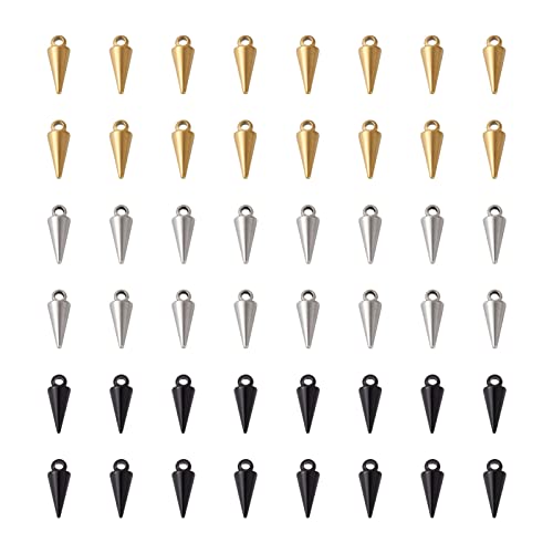Spritewelry 48Pcs Cone Charms 304 Stainless Steel Spike Pendants 3 Colors Bullet Spike Beads Charms Metal Dangle Charms For Diy Necklace Bracelet Earring Jewelry Making (13X5Mm) #TOP4
