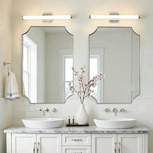 Image of MIRRORART 24x36'' Brushed Nickel Scalloped Bathroom Mirrors for Wall