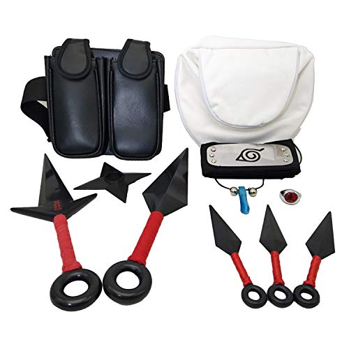 11 Pcs Anime Naruto Cosplay Ninja Weapon Prop Accessories Headband Necklace Sets, Toys for Men Boys Kids