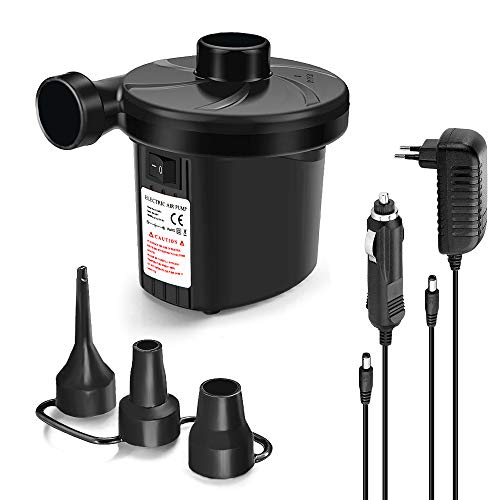 Onshida Pompe à air électrique 2 en 1 avec 3 buses d'air pour matelas gonflable, matelas gonflable, bateau, lit, coussin, bouée, AC 220 V/DC 12 V