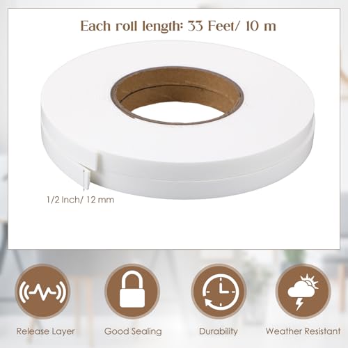 Image of Tatuo 2 Rolls Double Sided Foam Tape PE Foam Tape Sponge Soft Mounting Adhesive for DIY Craft Picture Poster Hanging (1 /2 Inch by 33 Feet,White)