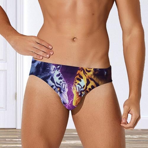 White Tiger and Yellow Tiger Mens Swim Briefs Sexy Bikini Swimwear Bathing Suits Trunks4