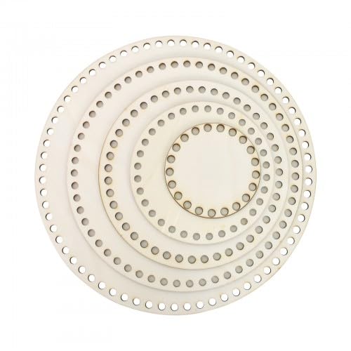 5 Sizes Natural Wood Basket Base, Round Circle Blank Crochet Basket Wood Base, Natural Wooden Round Shape Basket Bottom Base with Hole for DIY Basket Handbag Weaving Crochet Supplies Craft Making