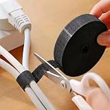 16.5Ft x 1 Roll Adjustable Cable Ties: Reusable Hook and Loop Fastening Cable Ties for Cable Organizing, Wire Management and Wire Organizer, Black