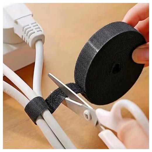 16.5Ft x 1 Roll Adjustable Cable Ties: Reusable Hook and Loop Fastening Cable Ties for Cable Organizing, Wire Management and Wire Organizer, Black