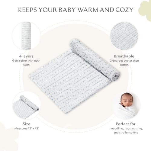 Image of Muslin Baby Swaddle - Breathable Receiving Blankets for Newborn Baby, 70% Viscose derived from Bamboo, 30% Spandex, Imported