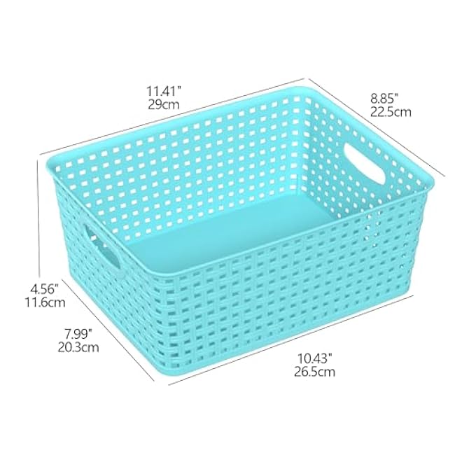 Medium Plastic Woven Storage Basket, Colorful Storage Basket, 4 Packs