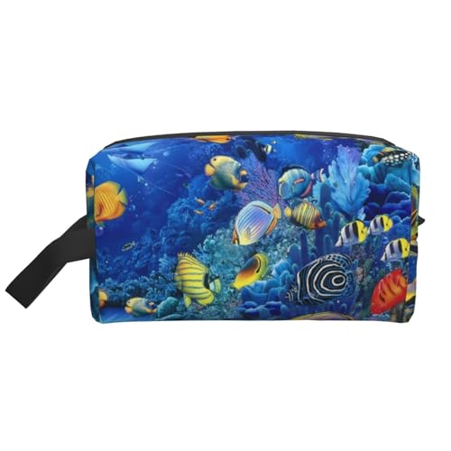 化粧ポーチ メイクポーチ おしゃれ コスメポーチ 熱帯魚プリント トラベルポーチ コスメ収納 小物入れ 洗面用具入れ 収納ポーチ 化粧品収納