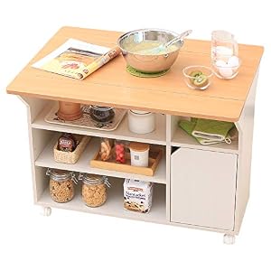 アイリスオーヤマ キッチンカウンター パソコンデスク 収納 キッチンワゴン ビーチ/ホワイト 幅90cm 両扉付き 開閉自在のバタフライテーブル