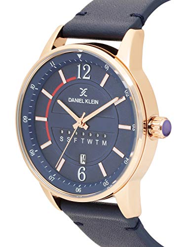 Image of DANIEL KLEIN Leather Analog Blue Dial Men's Watch-Dk11650-5