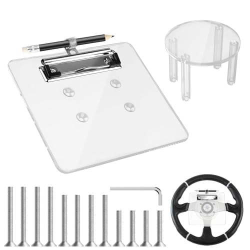 Golf Cart Steering Wheel Scorecard Holder with Pencil Holder for Club Car/EZGO TXT& RXV/Yamaha G29/Icon I40/Star Car/Excar and Other Most Golf Carts Clear 5mm Thick Acrylic - Elevated Disc Style