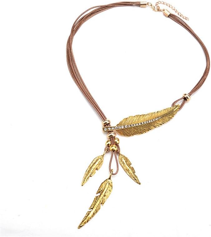 Miniatura 3 de Collar con colgante de plumas y hojas de estilo bohemio, accesorios de moda para mujer