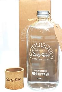 Organic MouthWash - Plus WHITENING - Whitens, Refreshes. Food Grade Peroxide + Essential Oils. Vegan and Cruelty Free. Glass Jar 16 OZ