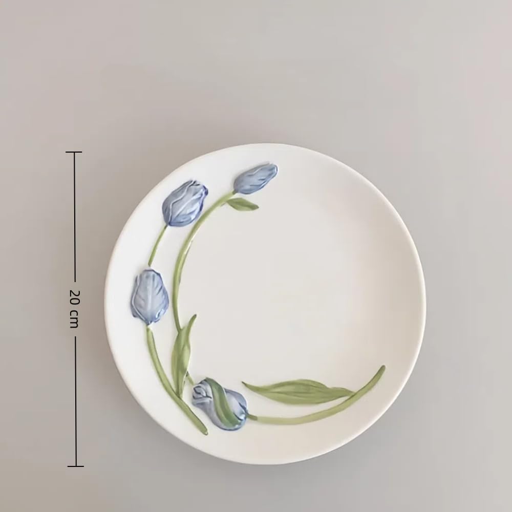 oskas Tulip Decorative Perfume Key Ring Key Vanity Tray,Jewelry Dish Trinket Dsih,Engagement Wedding Bridal Shower Gift,8 Inch,Ceramic,Blue
