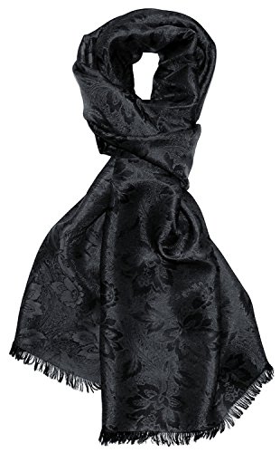 Lorenzo Cana Damski szal czarny czarny luksusowy elegancki tkany adamaszek kwiatowy wzór paisley z wiskozy z jedwabiu 55 cm x 190 cm - 8905888, antracytowy czarny, 55 x 190 cm