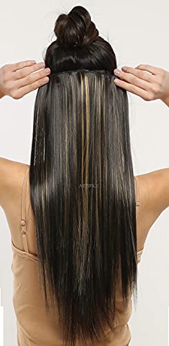 Image of Artifice 5 Clips Straight Hair Extension High Temperature Synthetic Fiber 26 inch 150g Golden Highlighted