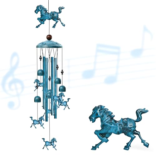 Nowpis Horse Windchimes Outdoors Decorative Wind Chimes Horse Gifts for Women/Men Memorial/Birthday Gifts Garden Decor for Outside Patio or Yard Durable Chimes for Outdoors