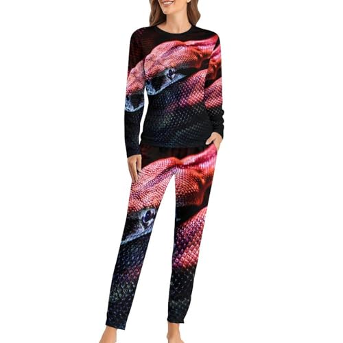Pyjama femme Serpent Rouge vêtement de nuit sleepwear pantalon et haut manches longues