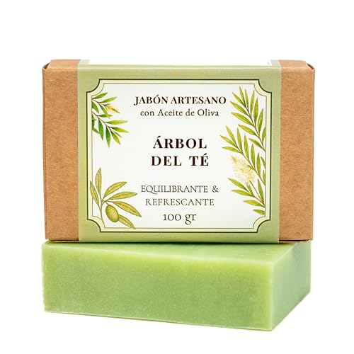 Cabrerizo Soap JABON ARBOL DE TE - Jabón Artesanal de Aceite de Oliva 100 g. Jabón de Arbol del Te - Pastilla Natural cara. Limpiador facial para el control de la piel grasa