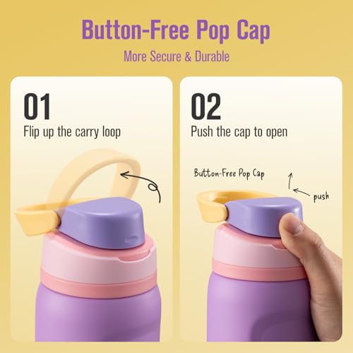 Image of Coolflask MegaSip Insulated Water Bottle 24 oz with Straw, Wide Mouth Water Bottles Leak-Proof, 24+ Hours Cold, BPA-Free Dishwasher Safe, Metal Water Flask for Sports Gym Work Office, Sunrise Purple