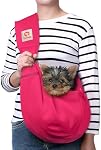 Tomkas Small Dog Sling Carrier - Adjustable Strap & Zip Pocket for 3-10 lbs Pets (Rose red)