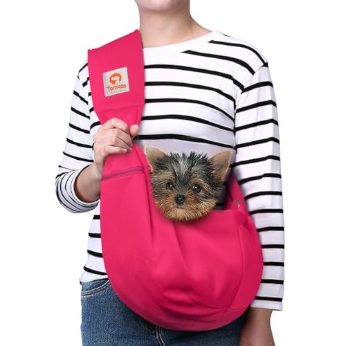 TOMKAS Dog Sling Carrier for Small Dogs Puppy Carrier for Small Dogs (Rose red, Adjustable Strap for 3-10 lbs & Zipper Pocket)