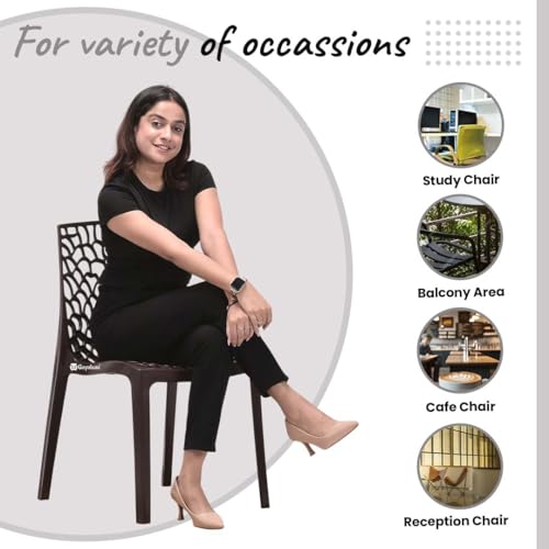Image of GOYALSON Plastic Web Designer Chair (Jali) - Outdoor Chair Without Armrests, Gloss Finish, Suitable for Home, Office, and Restaurant Use, Weight Capacity 150 kg (2, Brown, Standard)