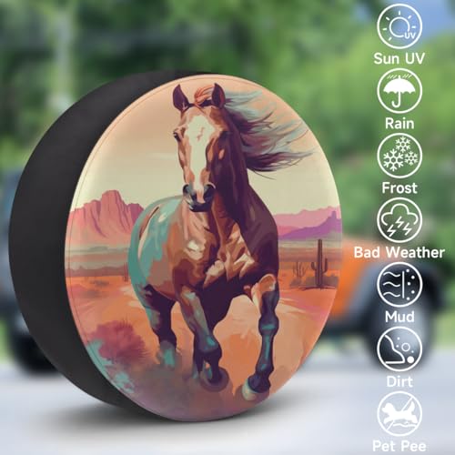 Image of Spare Tire Cover Wild Horses Wheel Covers Protectors Waterproof Dust-Proof Universal Fit Trailer, RV, SUV and Many Vehicle 14 Inch