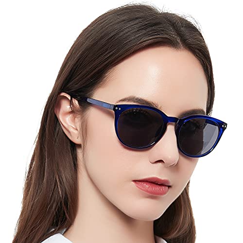 Image of MARE AZZURO Round Bifocal Reading Sunglasses Women Large Outdoor Readers 1.00 1.50 2.00 2.50 3.00 3.50 (Blue, 3.0)