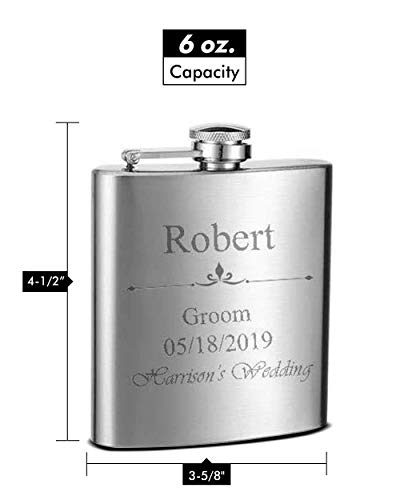 Top Shelf Flasks 6Oz - Custom - Wedding Hip Flask - Custom Engraving - Screw-On Leak Proof Cap - Bachelorette Party Favors - Groomsmen Gifts - 1-Pack In Stainless Steel #TOP2