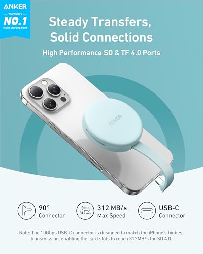 Anker MagGo USB-C Adapter, SD Card Reader for iPhone 16/15 Series, Portable Magnetic Memory Card Reader with Built-in Cable, Slot for SD&TF, 312MB/s Max Data Transfer forUSB C Devices(Green) image 2