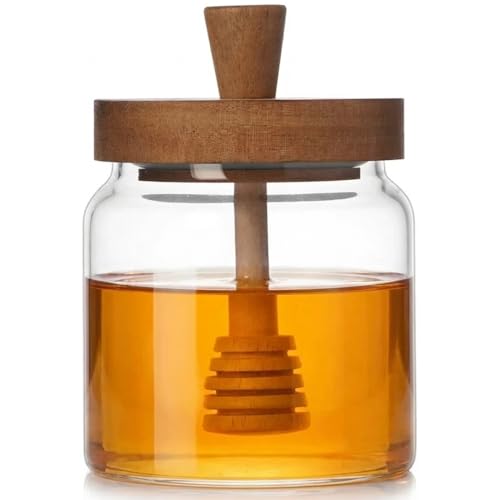 Phininia Honey Pot with Dipper and Lid, 14 OZ Glass