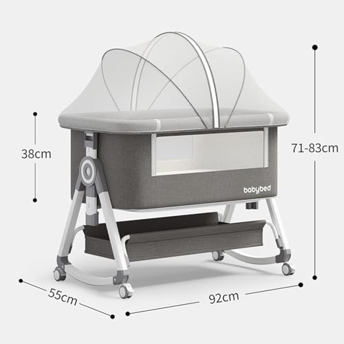 سرير اطفال 4 في 1 للنوم بجانب السرير، 6 ارتفاعات قابلة للتعديل، سرير اطفال محمول سهل الطي مع مرتبة مريحة وشبكة تخزين ناموسية للرضع حديثي الولادة