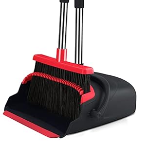 Broom and Dustpan set Large Size Dust pan and Stiff with 55.9 inch Long Handle, Stainless Steel Extra Long Handle Broom…
