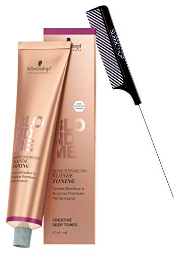 Schwarzköpf THE ORIGINAL Blond Me BLONDE TONING, Bond Enforcing Creative Pastel/Deep Hair Color Tones (w/Sleek Steel Rat Tail Comb) Blondme Toner Haircolor Dye (NOUGAT (Deep Tones))