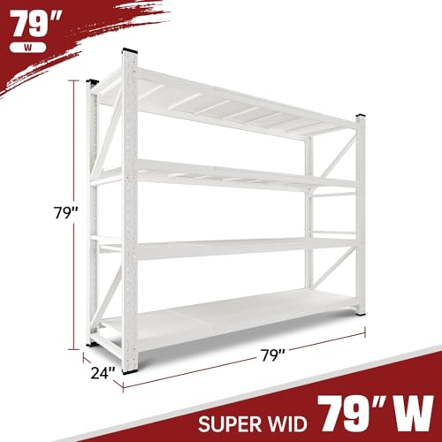 Image of RAVIGIN 7000LBS Storage Shelves,79 inch W Garage Shelving Heavy Duty Metal Adjustable Garage Shelves, Shelving Units Industrial Shelving for Warehouse,79 inch W x 24 inch D x 79 inch H,White