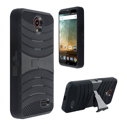 Phone Case for ZTE Sonata-3 4g LTE / ZTE Avid-828 (Consumer Cellular)/ ZTE Avid-Plus / ZTE-Prestige N9132 / ZTE Maven-2 Gophone Heavy Duty Armo Cover Black Stand