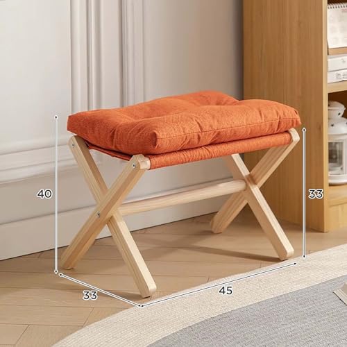 Repose-pieds pliable tabouret bois velours amovible salon - 3