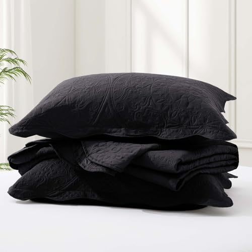 IR Imperial Rooms 10 Pack Queen Quilt Bedding Set (90" x 96") - Bulk Wholesale for Hotels, Guest Bedroom & Airbnbs - Lightweight Microfiber Reversible Floral Embossed Quilts Bedspreads (Black)