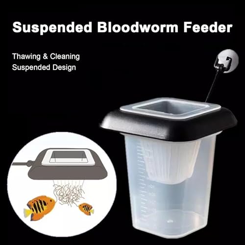 Bloodworm Feeder Cup – Floating Aquarium Feeding Bowl, Suction Cup Mount, Fish Treat Dispenser | Multi Function Food Storage Measure Container, Clean Tank Feeding Tool for Aquariums