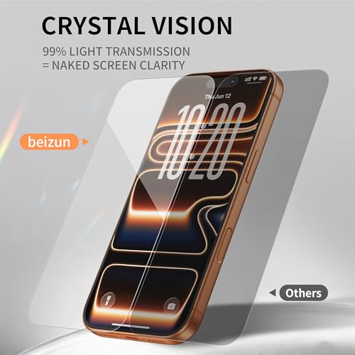 Image of Beizun for iPhone 17 Pro Screen Protector, 3-Pack 9H+ Tempered Glass, Easy Installation, Bubble-Free & Dust-Free, Case Friendly, Full Coverage, 3D Curved Edges