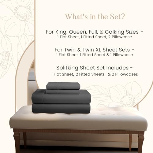 800 Thread Count Egyptian Cotton Sheets Full Sheet Set Deep Pocket, 100% Cotton Bed Sheets Full Size Set, No Pill Soft & Comfy Naturally Cool Breathable Elasticated Sheet & Pillowcase Sets - Charcoal