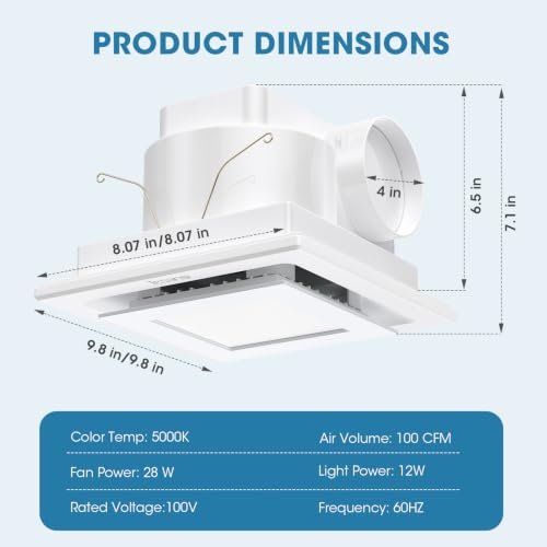 Image of Bathroom Exhaust Fan with Light, 1.0 Sones Ultra Quiet