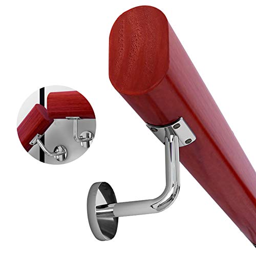 Kit Completo de pasamanos - contra la Pared barandillas de Ancianos Loft Interior Pasamanos de Escalera de Madera Maciza | Soporte de Acero Inoxidable | Varilla de Soporte para Pasillo