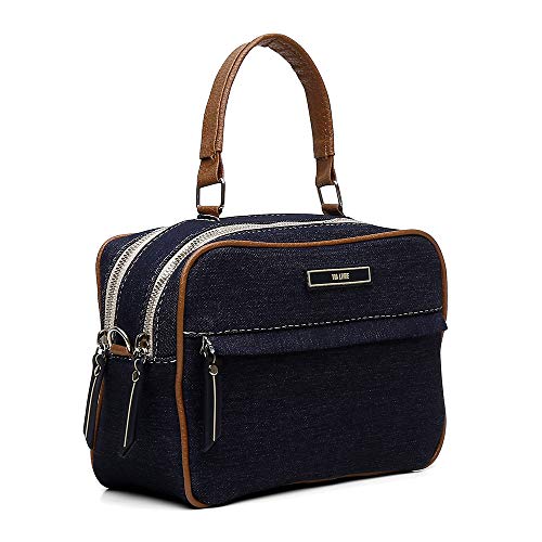 Bolsa Feminina Tiracolo de Mão Ombro e Transversal Pequena (Azul/Lona)
